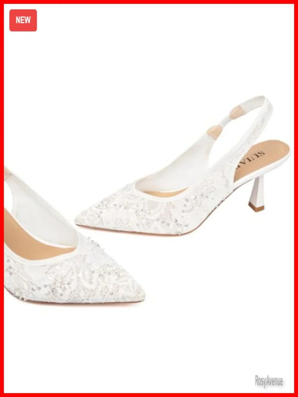 Slingback Kitten Heel Lace Pearl Pointed Toe Wedding Pumps